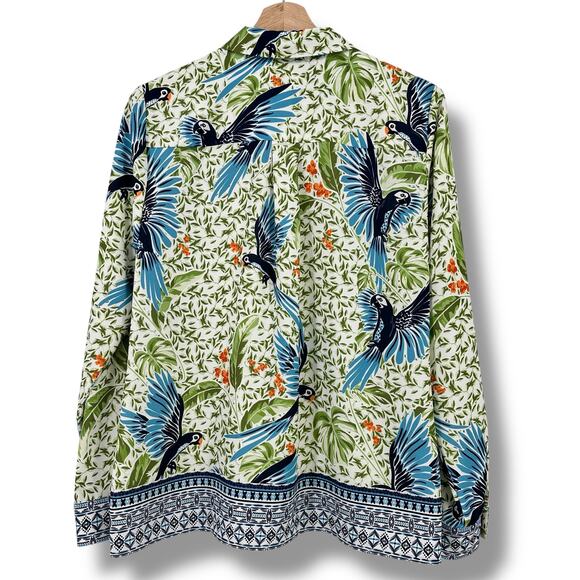 Alex Marie Piper Crepe de Chine Button Front Shirt Sz Small Parrot Bird Print - Picture 6 of 8